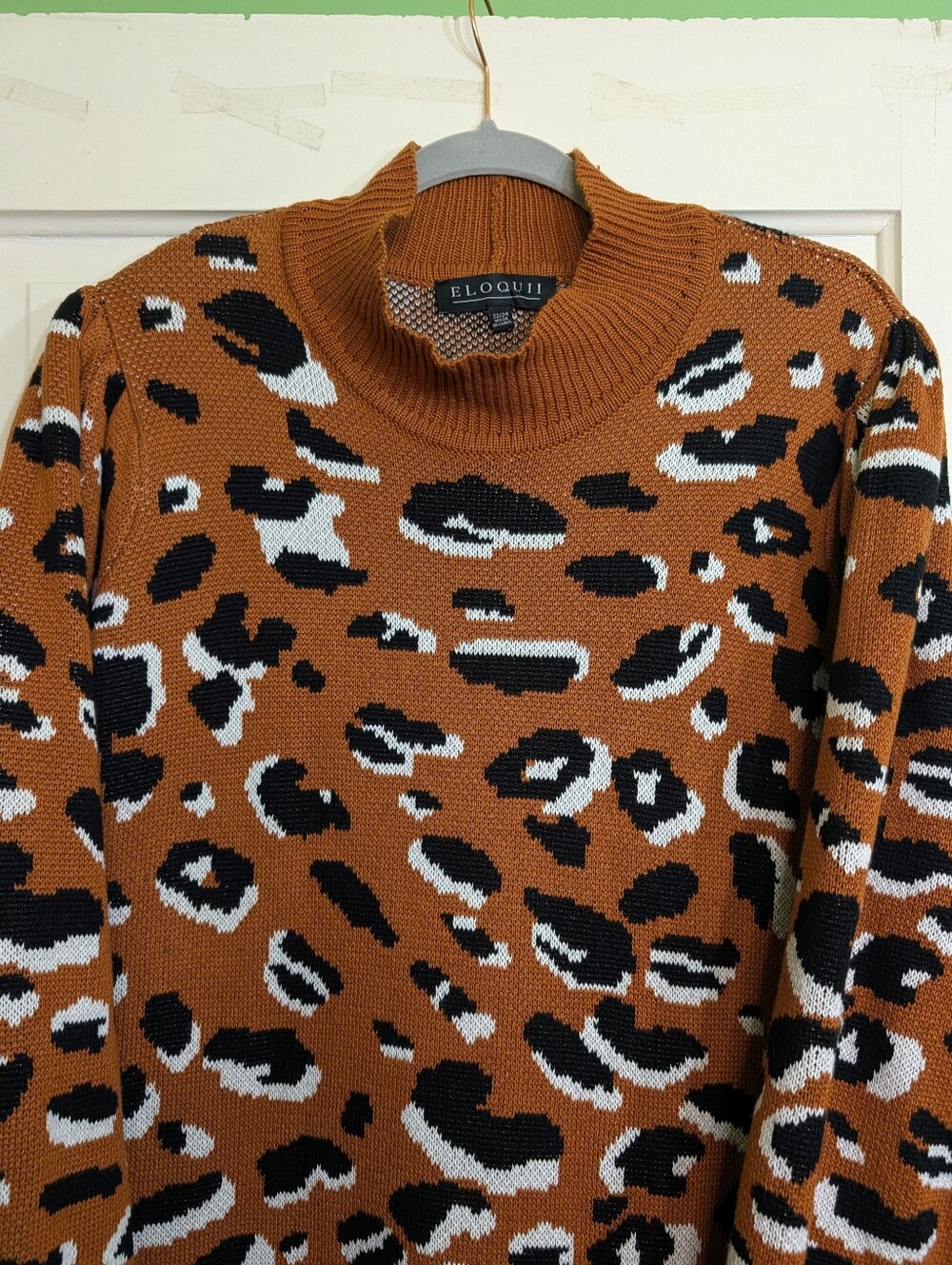 Eloquii Plus Size 22/24 Rust Leopard Mock Neck Tunic Sweater - Picture 3 of 9